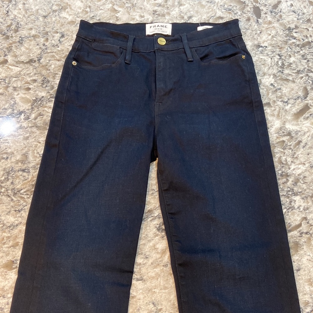 FRAME Le High Straight Crop Frayed Hem Jeans Dark Wash Size 26 - Picture 6 of 16